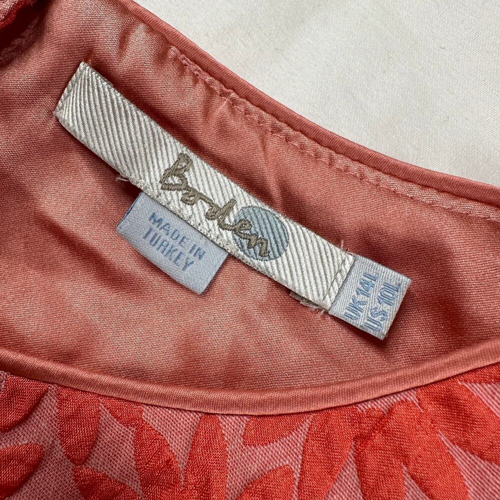 Boden Dress Women 10 Long Coral Orange Daisy Jacquard Floral Sheath Pockets - Picture 4 of 12